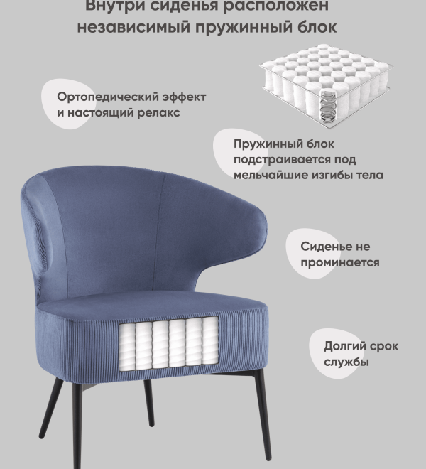 Кресло лаунж Royal Stripes велюр синий