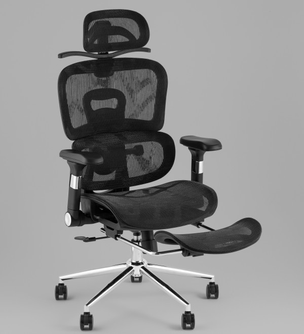 Кресло офисное TopChairs Stich с оттоманкой, черный
