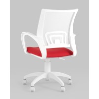 Кресло офисное Topchairs ST-BASIC-W спинка белая сетка сиденье красная ткань крестовина белый пластик