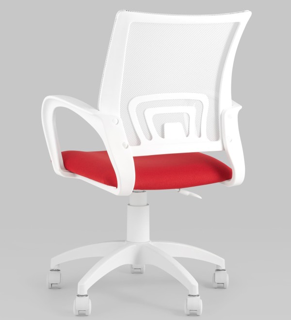 Кресло офисное Topchairs ST-BASIC-W спинка белая сетка сиденье красная ткань крестовина белый пластик