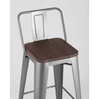 Стул барный TOLIX WOOD со спинкой серебристый матовый