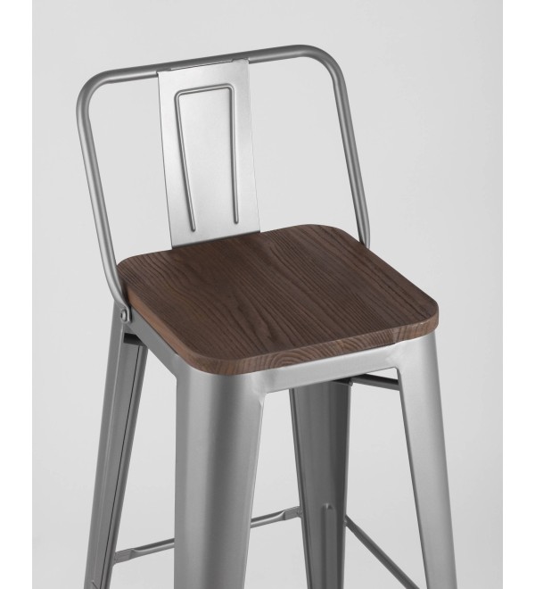 Стул барный TOLIX WOOD со спинкой серебристый матовый