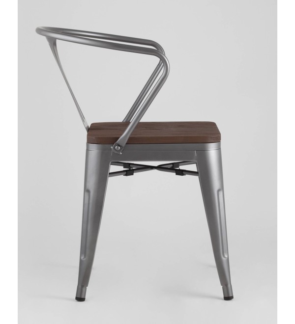 Стул TOLIX ARM WOOD с подлокотниками серебристый