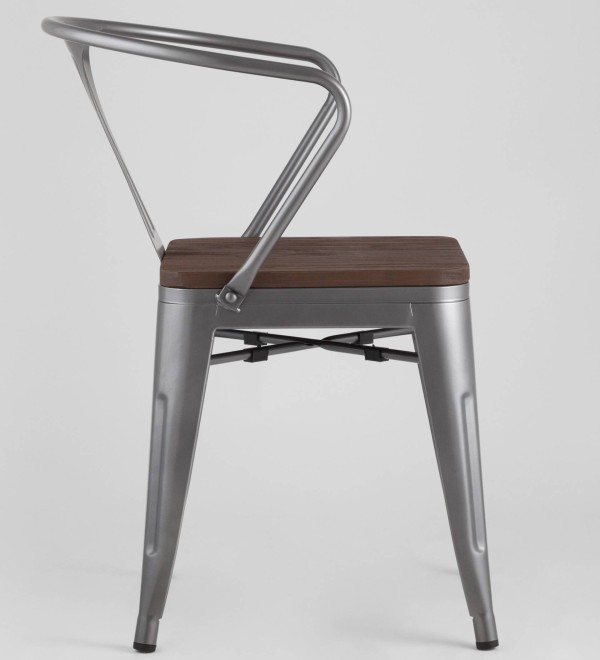 Стул TOLIX ARM WOOD с подлокотниками серебристый
