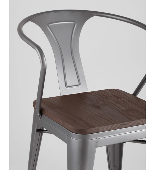 Стул TOLIX ARM WOOD с подлокотниками серебристый