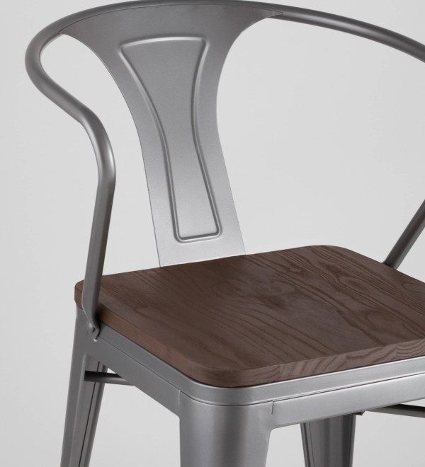 Стул TOLIX ARM WOOD с подлокотниками серебристый