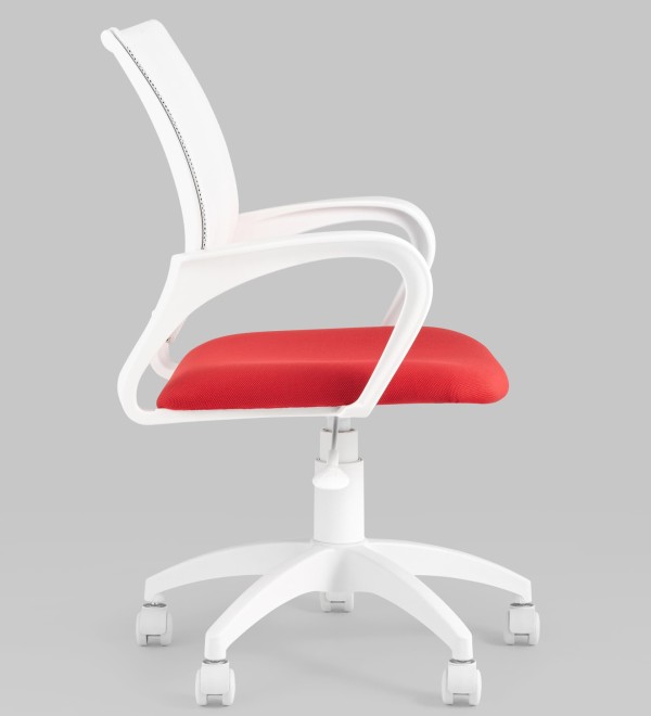 Кресло офисное Topchairs ST-BASIC-W спинка белая сетка сиденье красная ткань крестовина белый пластик