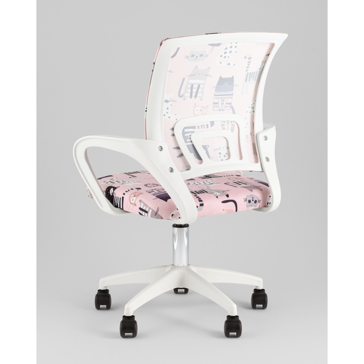 Кресло офисное TopChairs Simple SN Junior принт Pink Cats пластик белый