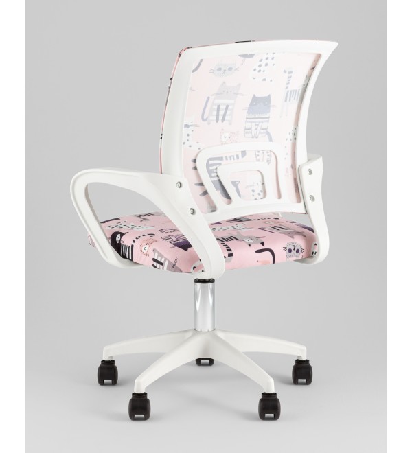 Кресло офисное TopChairs Simple SN Junior принт Pink Cats пластик белый