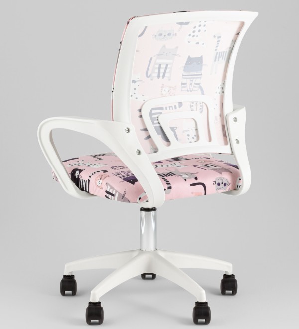 Кресло офисное TopChairs Simple SN Junior принт Pink Cats пластик белый