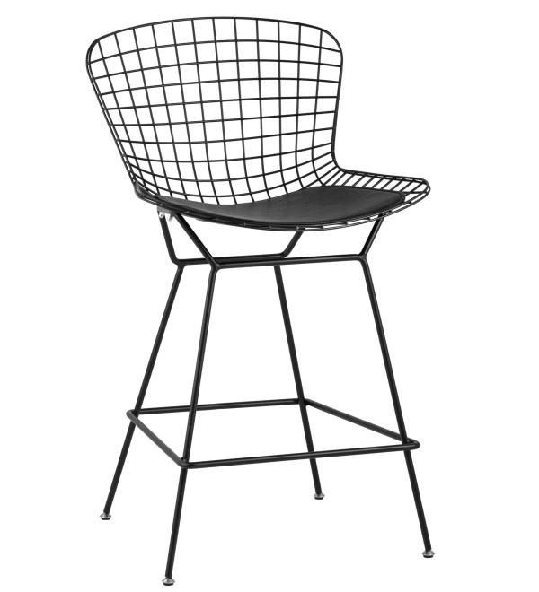 Стул полубарный с низкой спинкой Bertoia черный с черной подушкой