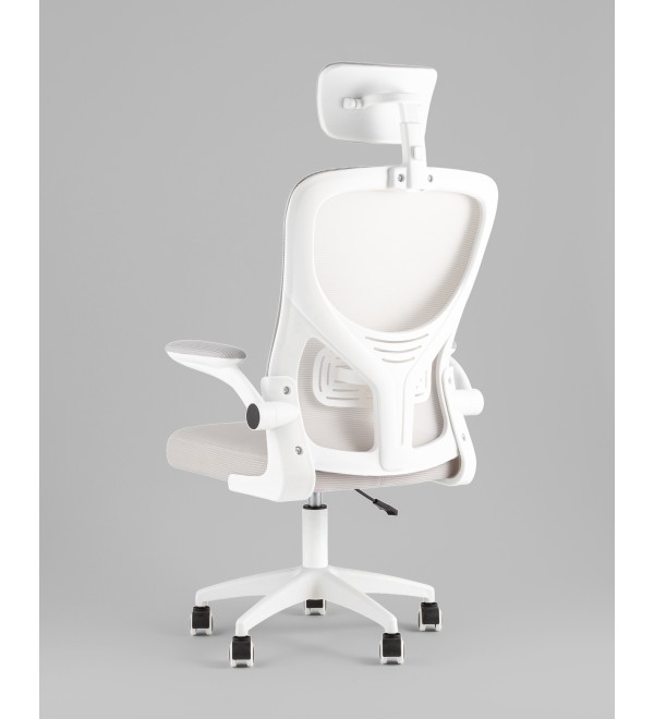 Кресло офисное TopChairs Core серый с подголовником пластик белый