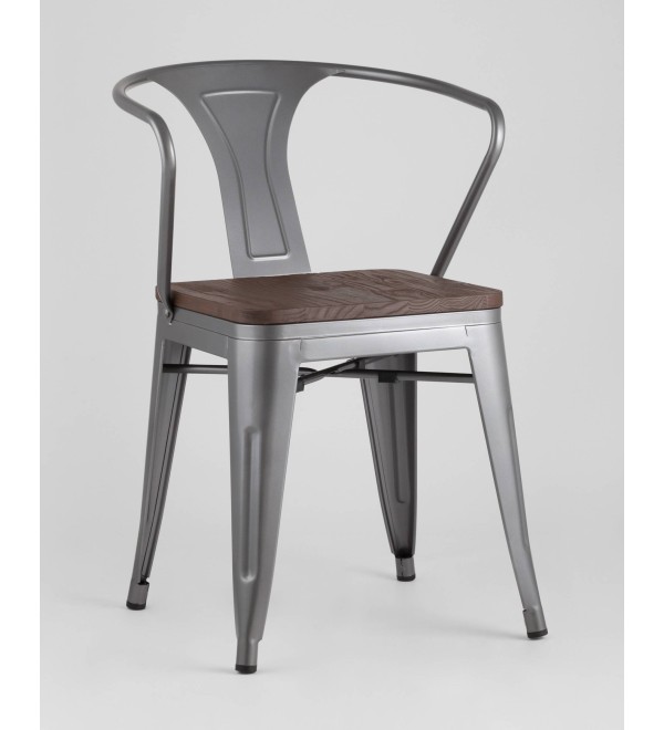 Стул TOLIX ARM WOOD с подлокотниками серебристый