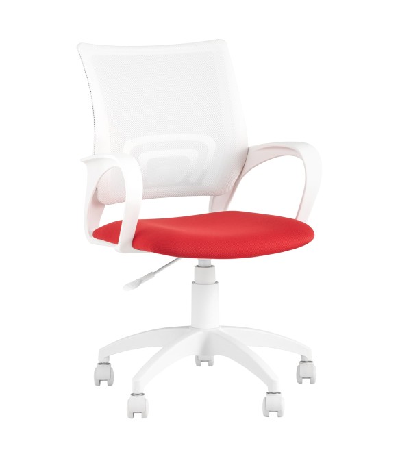 Кресло офисное Topchairs ST-BASIC-W спинка белая сетка сиденье красная ткань крестовина белый пластик