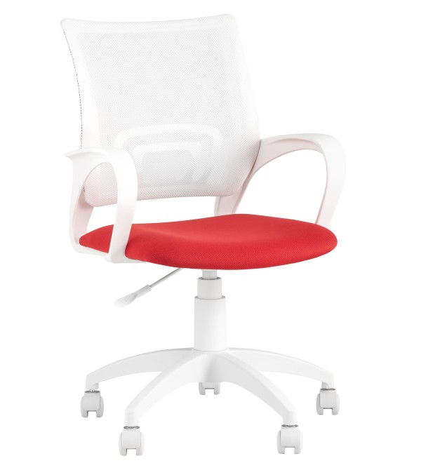 Кресло офисное Topchairs ST-BASIC-W спинка белая сетка сиденье красная ткань крестовина белый пластик