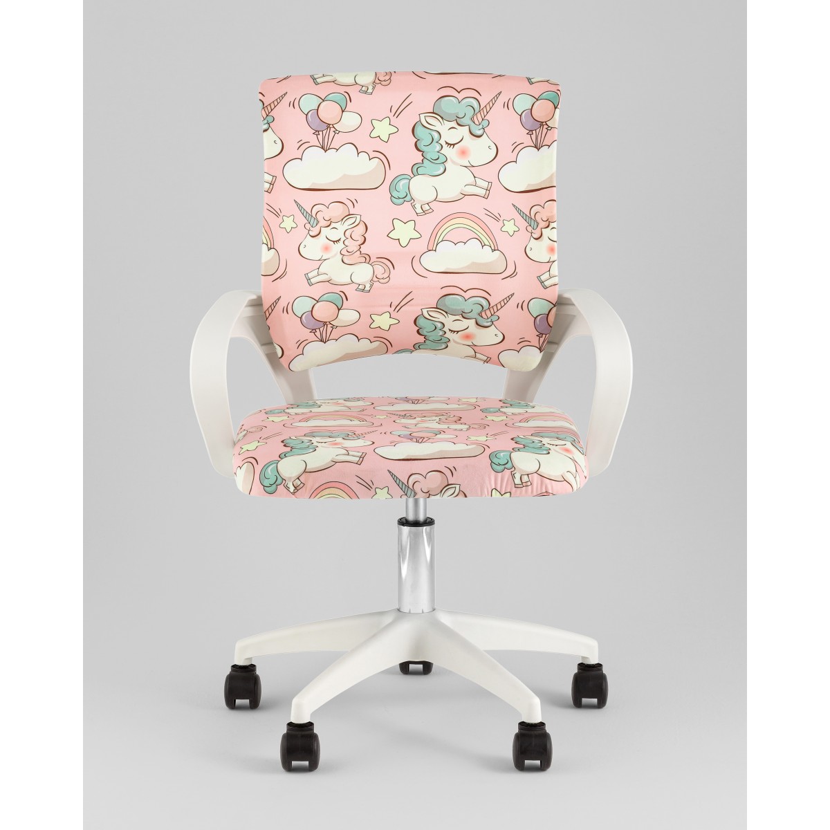 Кресло офисное TopChairs Simple SN Junior принт Unicorns пластик белый