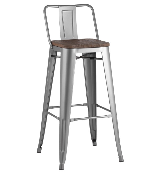 Стул барный TOLIX WOOD со спинкой серебристый матовый