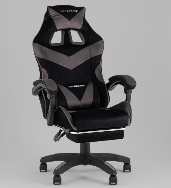 Кресло спортивное TopChairs MG-7019 велюр черно-серый