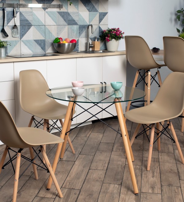 Стул Eames Style DSW бежевый x4 (разборный каркас)