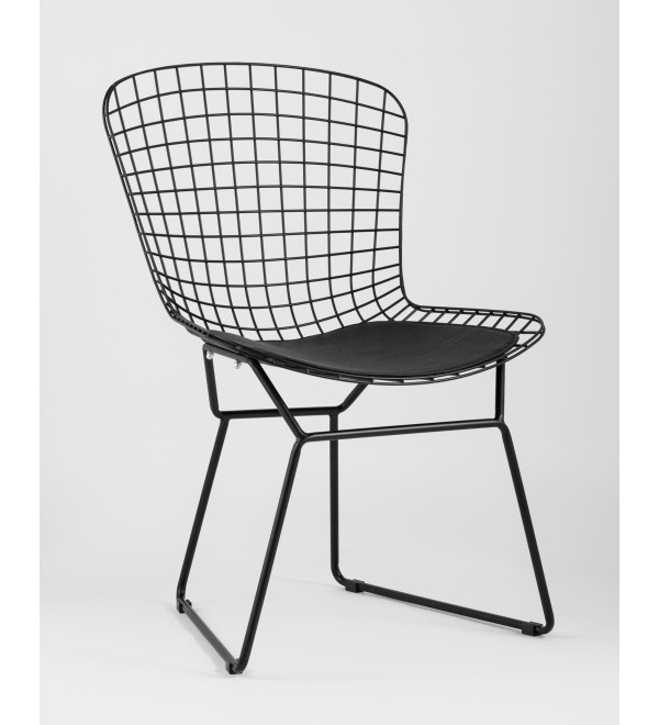 Стул обеденный Bertoia черный с черной подушкой