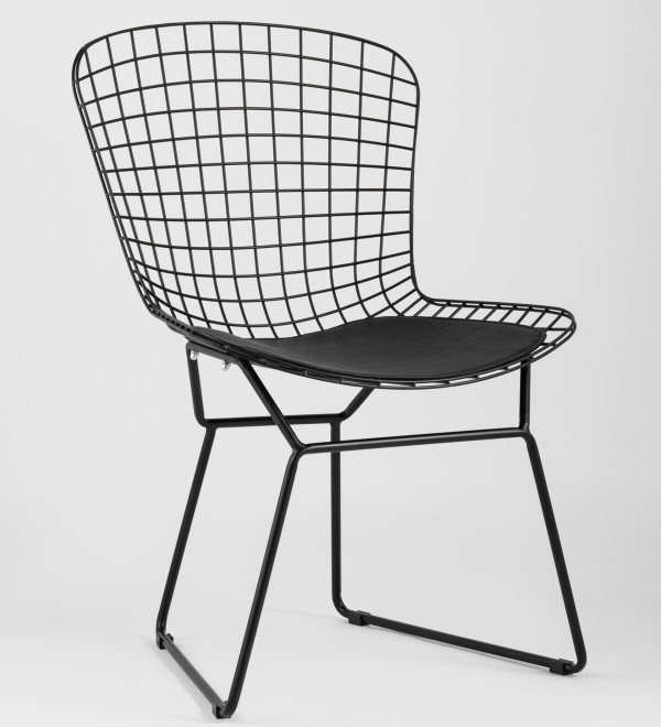 Стул обеденный Bertoia черный с черной подушкой