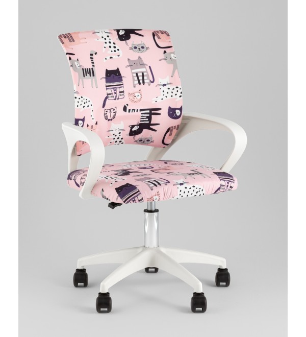 Кресло офисное TopChairs Simple SN Junior принт Pink Cats пластик белый
