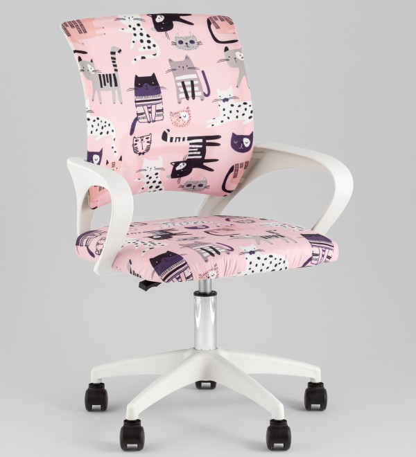 Кресло офисное TopChairs Simple SN Junior принт Pink Cats пластик белый