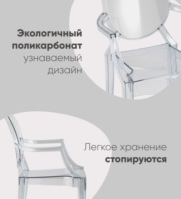 Стул Victoria Ghost с подлокотниками прозрачный
