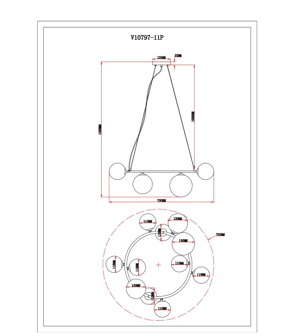 Светильник подвесной Moderli V10797-11P Renny
