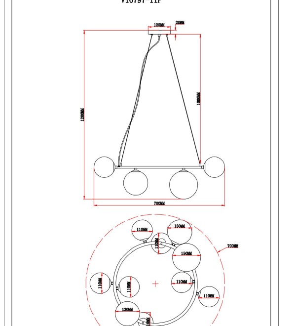 Светильник подвесной Moderli V10797-11P Renny