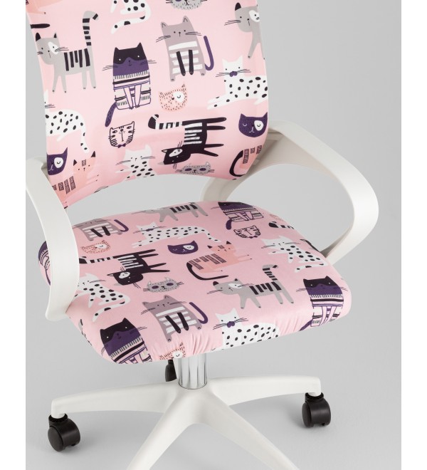 Кресло офисное TopChairs Simple SN Junior принт Pink Cats пластик белый