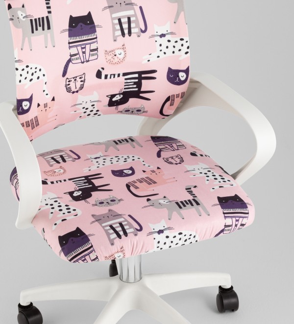 Кресло офисное TopChairs Simple SN Junior принт Pink Cats пластик белый