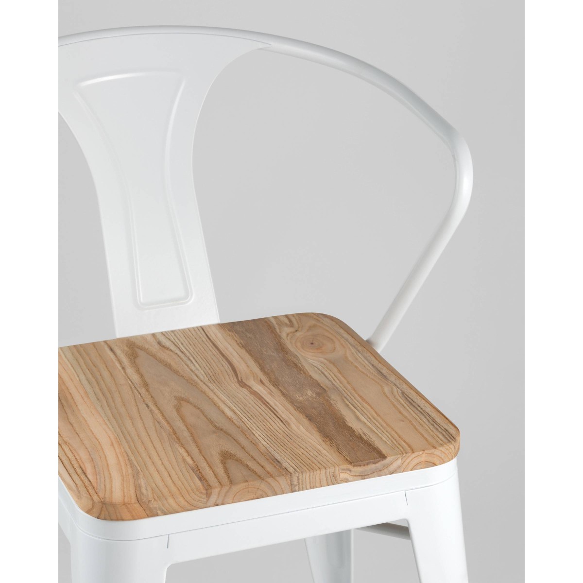 Стул TOLIX ARM WOOD с подлокотниками белый