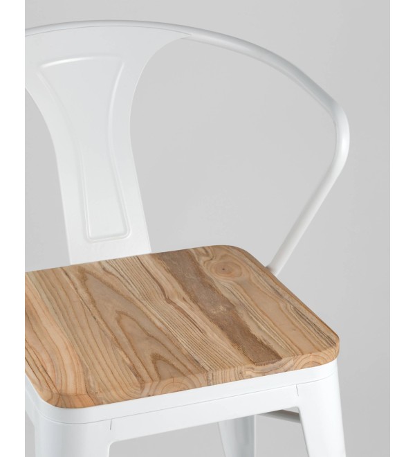 Стул TOLIX ARM WOOD с подлокотниками белый