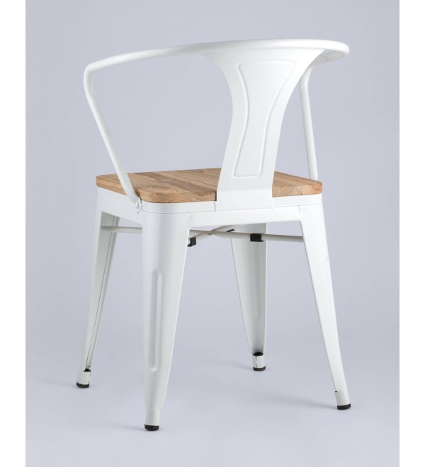 Стул TOLIX ARM WOOD с подлокотниками белый