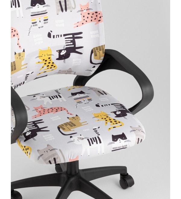 Кресло офисное TopChairs Simple SN Junior принт Blue Cats пластик черный