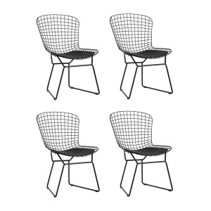 Стул обеденный Bertoia черный с черной подушкой 4 шт