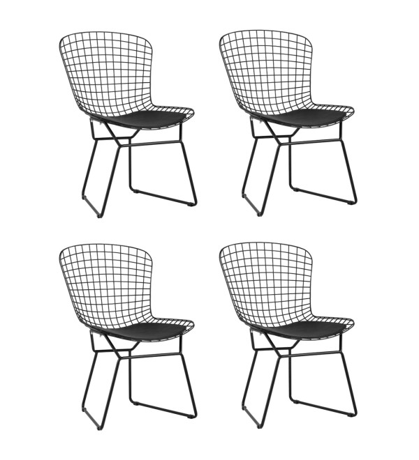 Стул обеденный Bertoia черный с черной подушкой 4 шт