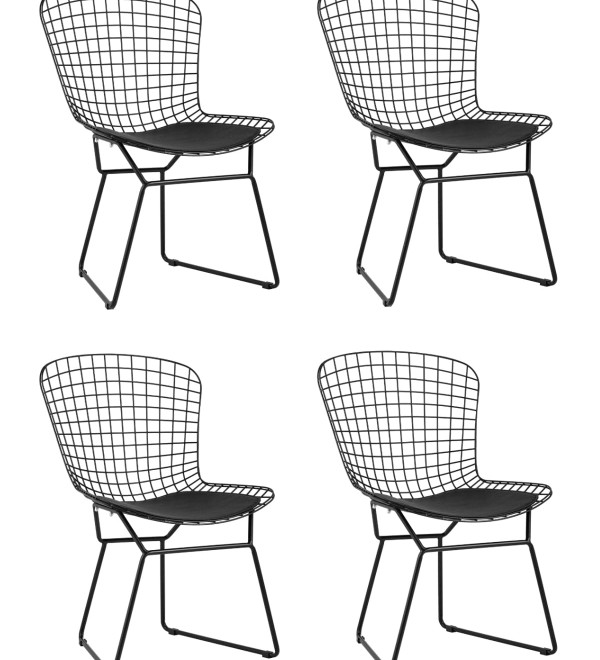 Стул обеденный Bertoia черный с черной подушкой 4 шт