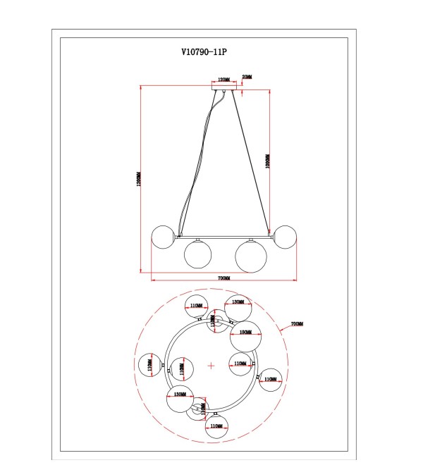 Светильник подвесной Moderli V10790-11P Renny