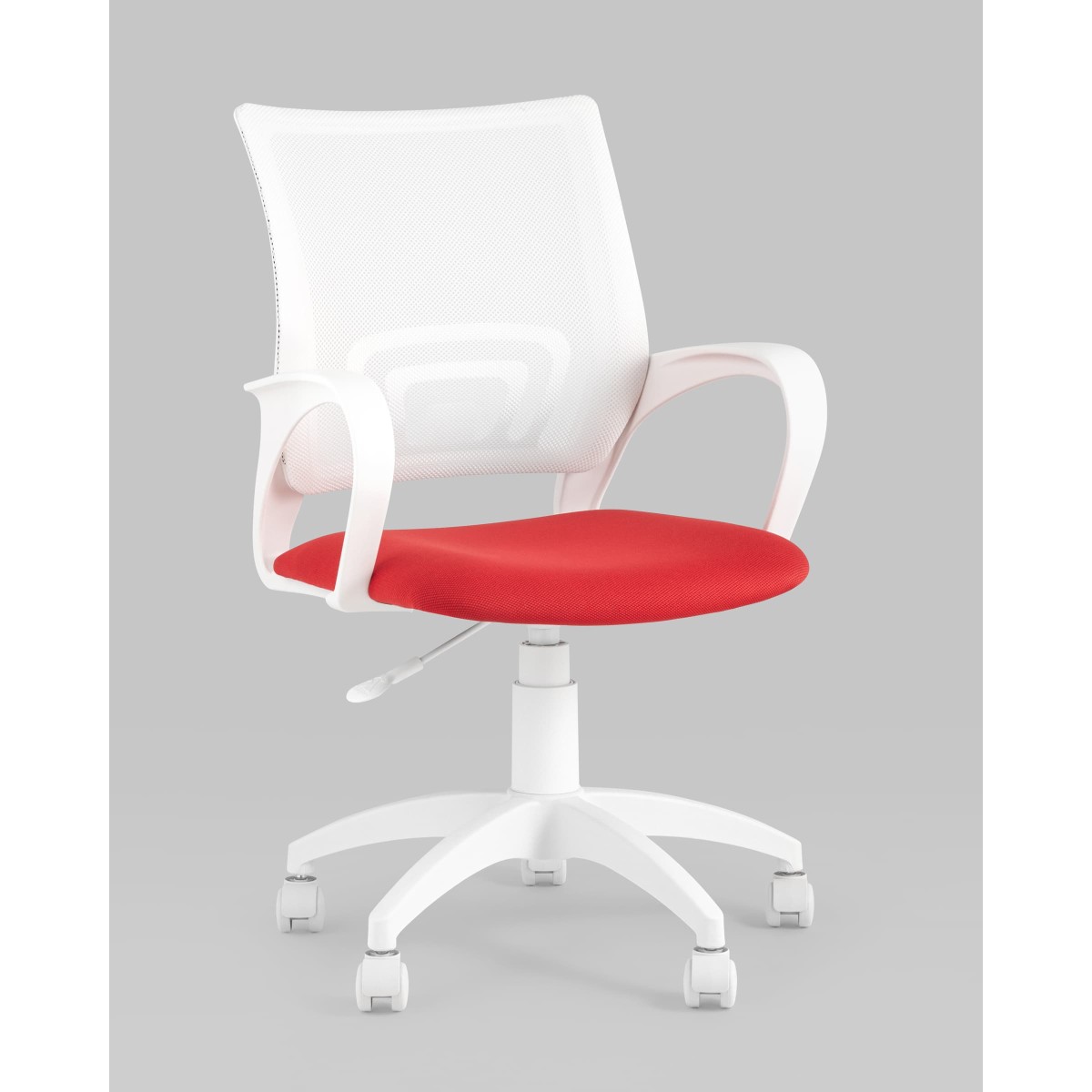Кресло офисное Topchairs ST-BASIC-W спинка белая сетка сиденье красная ткань крестовина белый пластик