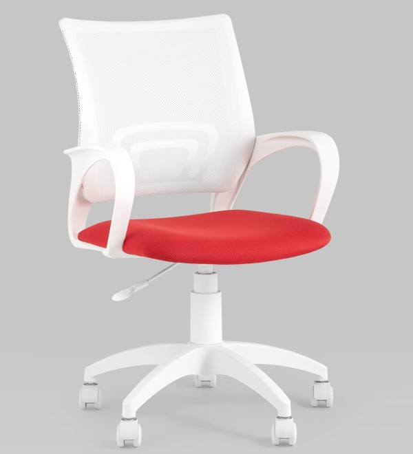 Кресло офисное Topchairs ST-BASIC-W спинка белая сетка сиденье красная ткань крестовина белый пластик