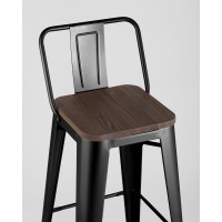 Стул барный TOLIX WOOD со спинкой черный глянцевый