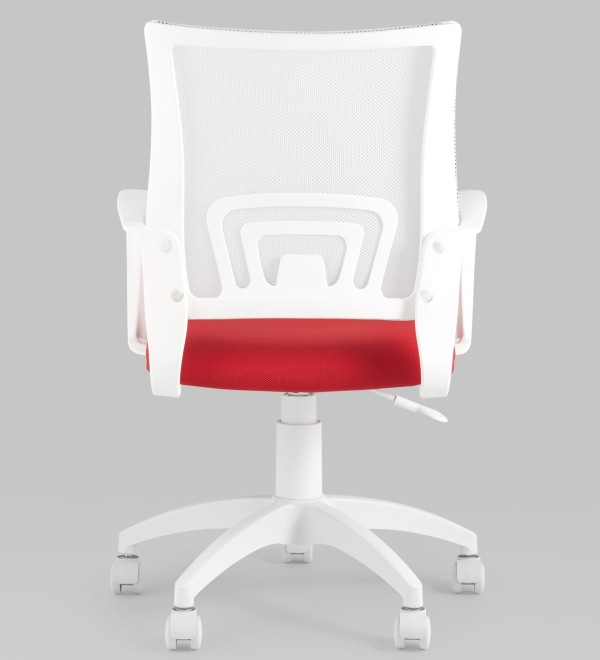 Кресло офисное Topchairs ST-BASIC-W спинка белая сетка сиденье красная ткань крестовина белый пластик
