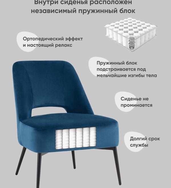 Кресло лаунж Бостон велюр синий