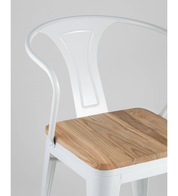 Стул TOLIX ARM WOOD с подлокотниками белый