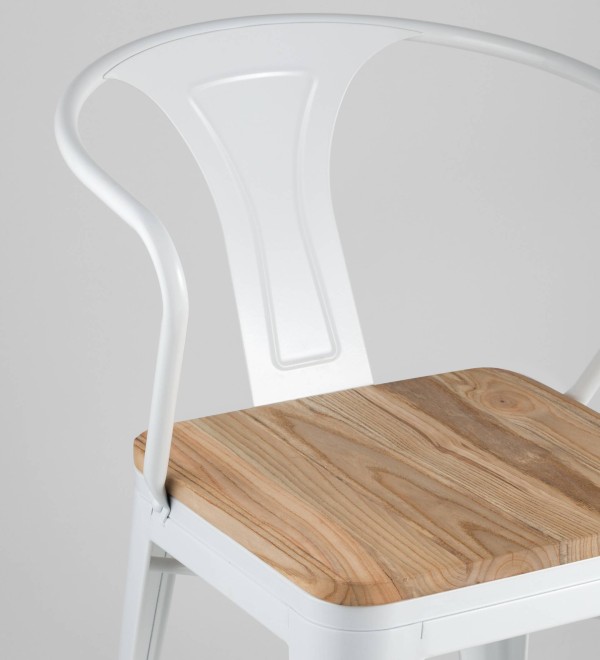 Стул TOLIX ARM WOOD с подлокотниками белый
