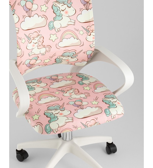Кресло офисное TopChairs Simple SN Junior принт Unicorns пластик белый