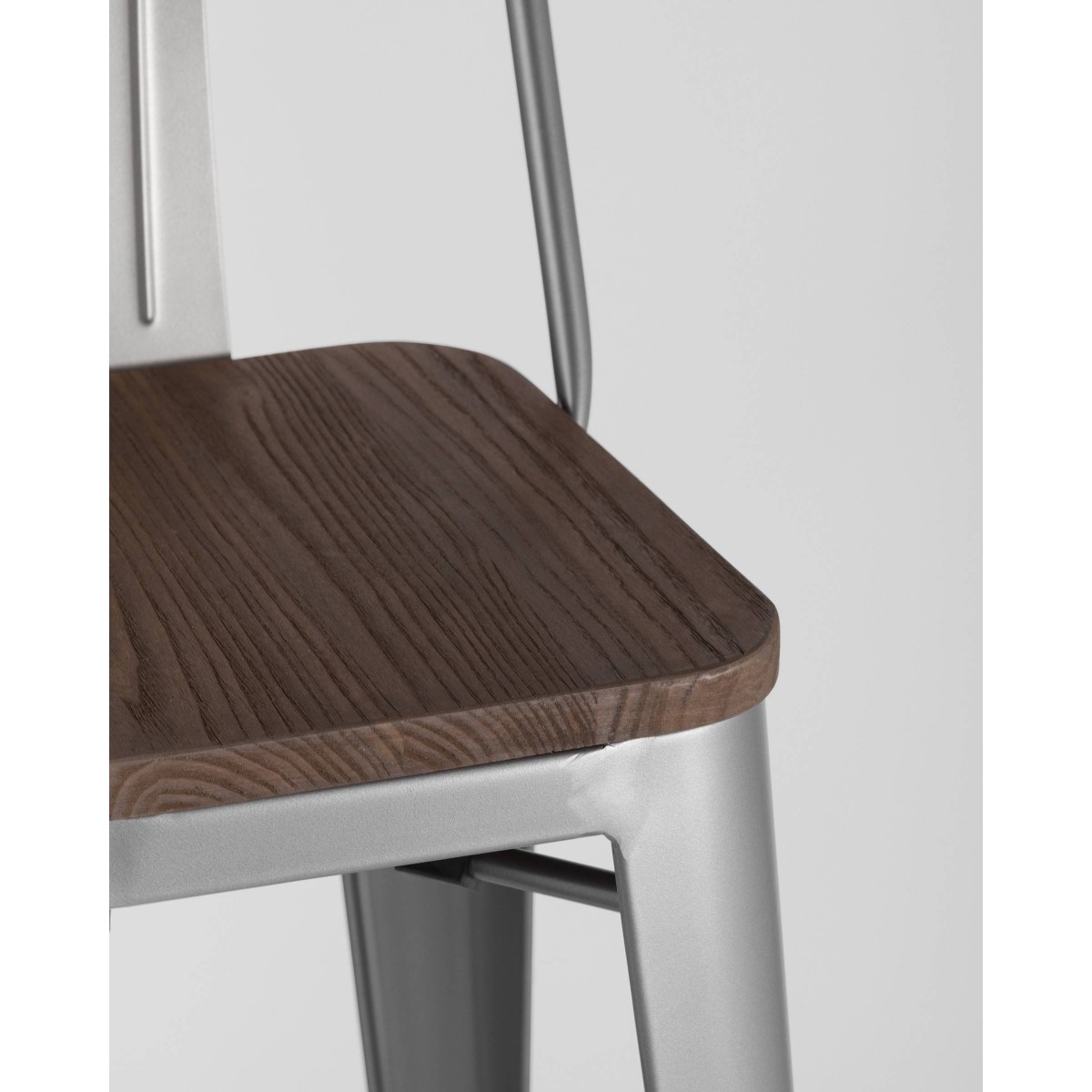 Стул барный TOLIX WOOD со спинкой серебристый матовый