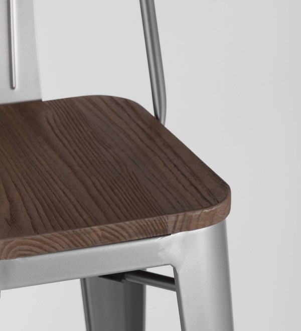 Стул барный TOLIX WOOD со спинкой серебристый матовый